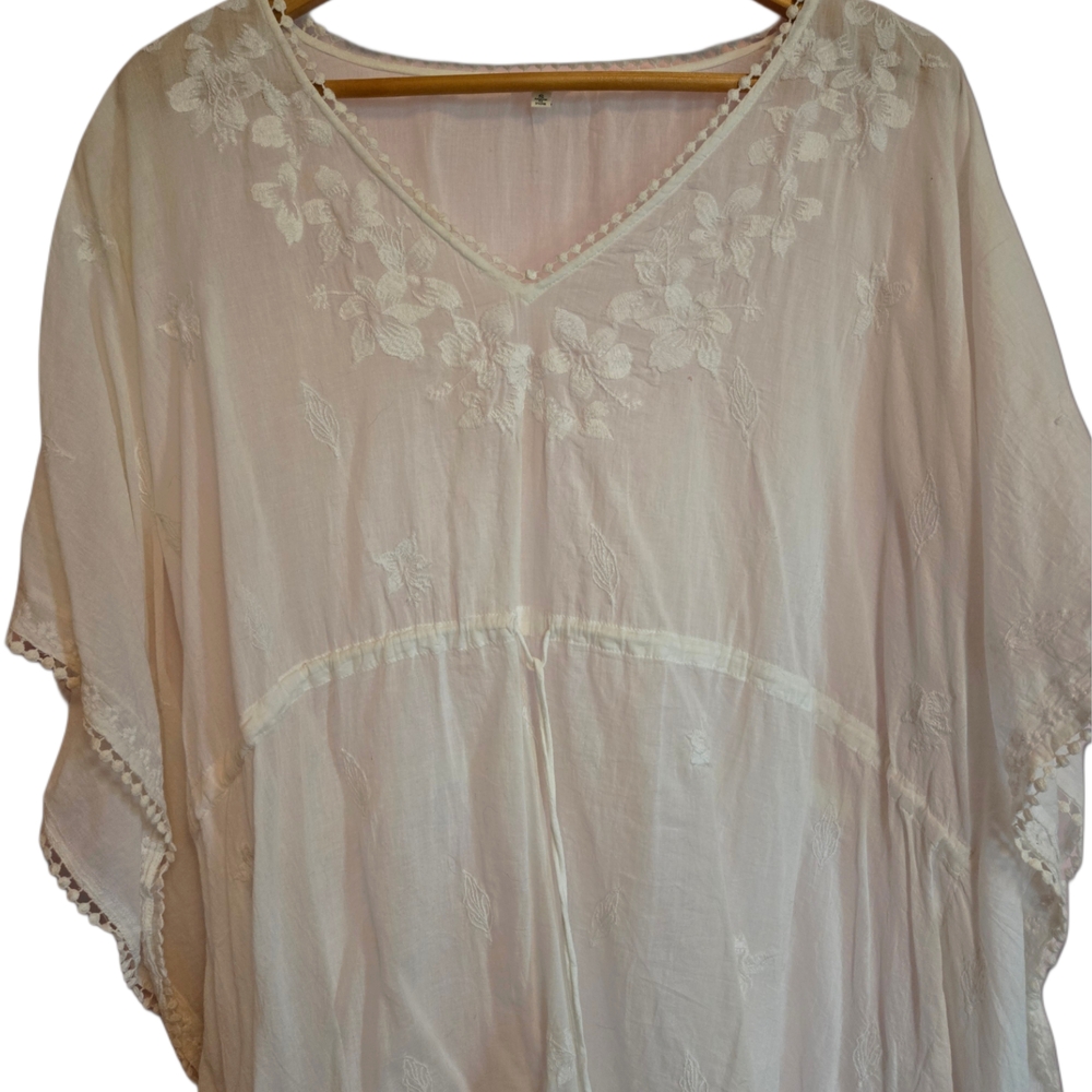 Elegant Boho Cream Embroidered Women's Top